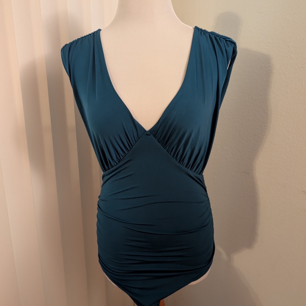 Teal Sleeveless V-Neck Bodysuit